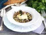 Συνταγή Μπακαλιάρος κοκκινιστός, μύδια και αρακάς