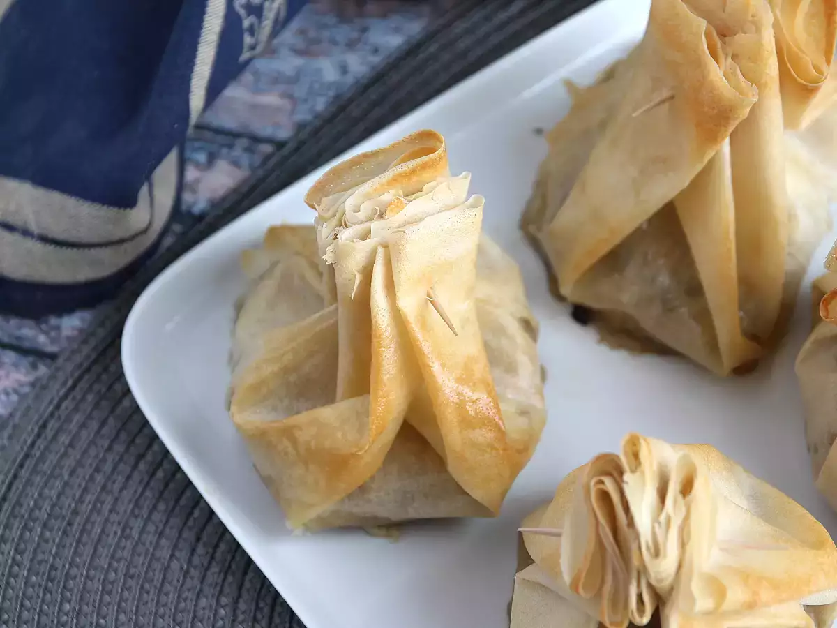 Εξαιρετικά τραγανά μανιτάρια, τυρί Brie και αχλάδι aumônières - φωτογραφία 3