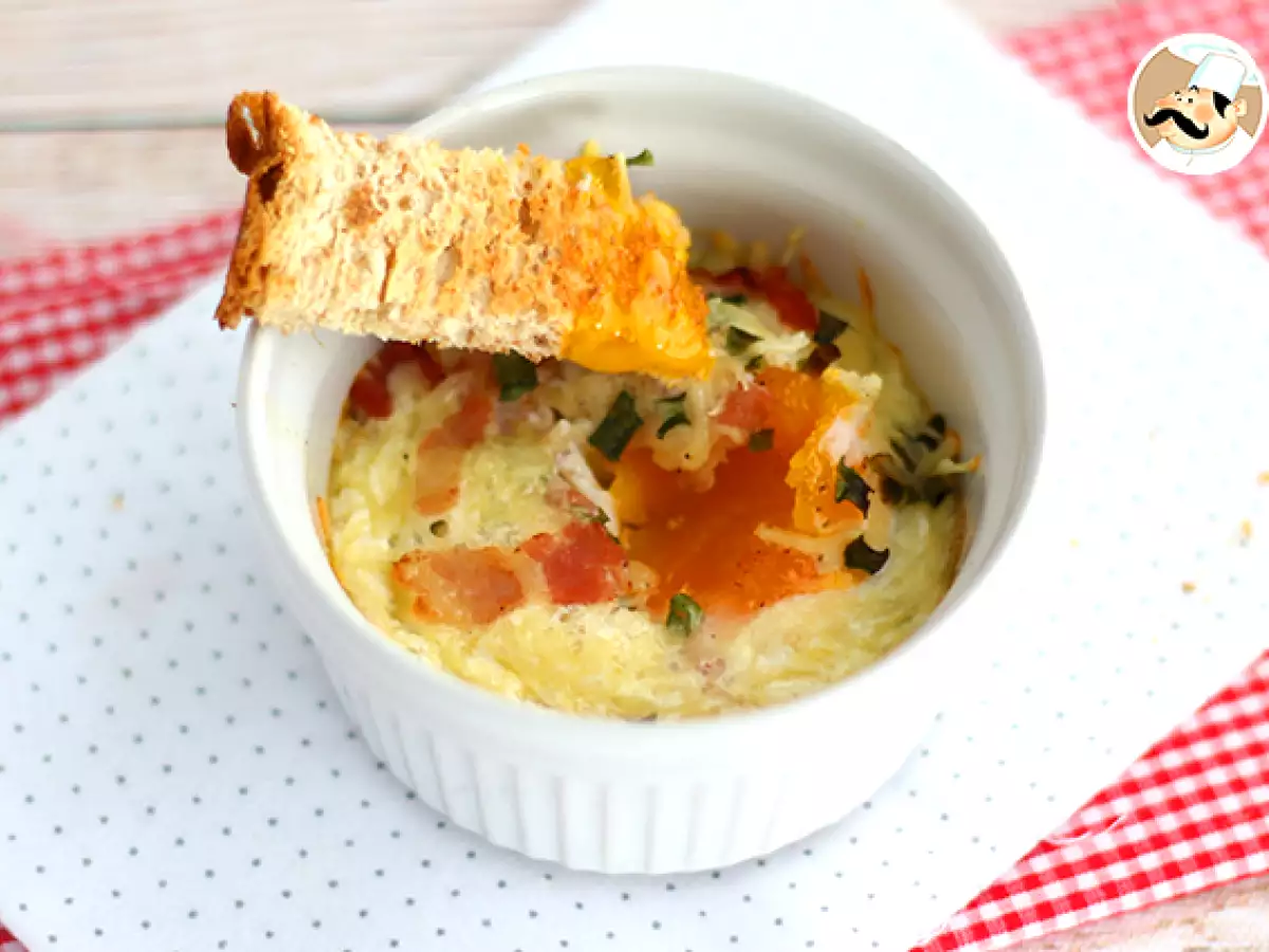 Oeufs cocotte με μπέικον και σχοινόπρασο, μια γρήγορη συνταγή - φωτογραφία 2