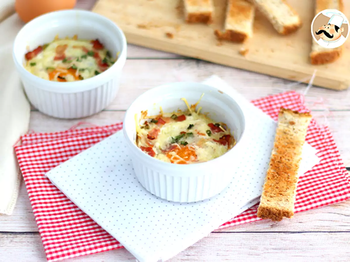 Oeufs cocotte με μπέικον και σχοινόπρασο, μια γρήγορη συνταγή - φωτογραφία 3